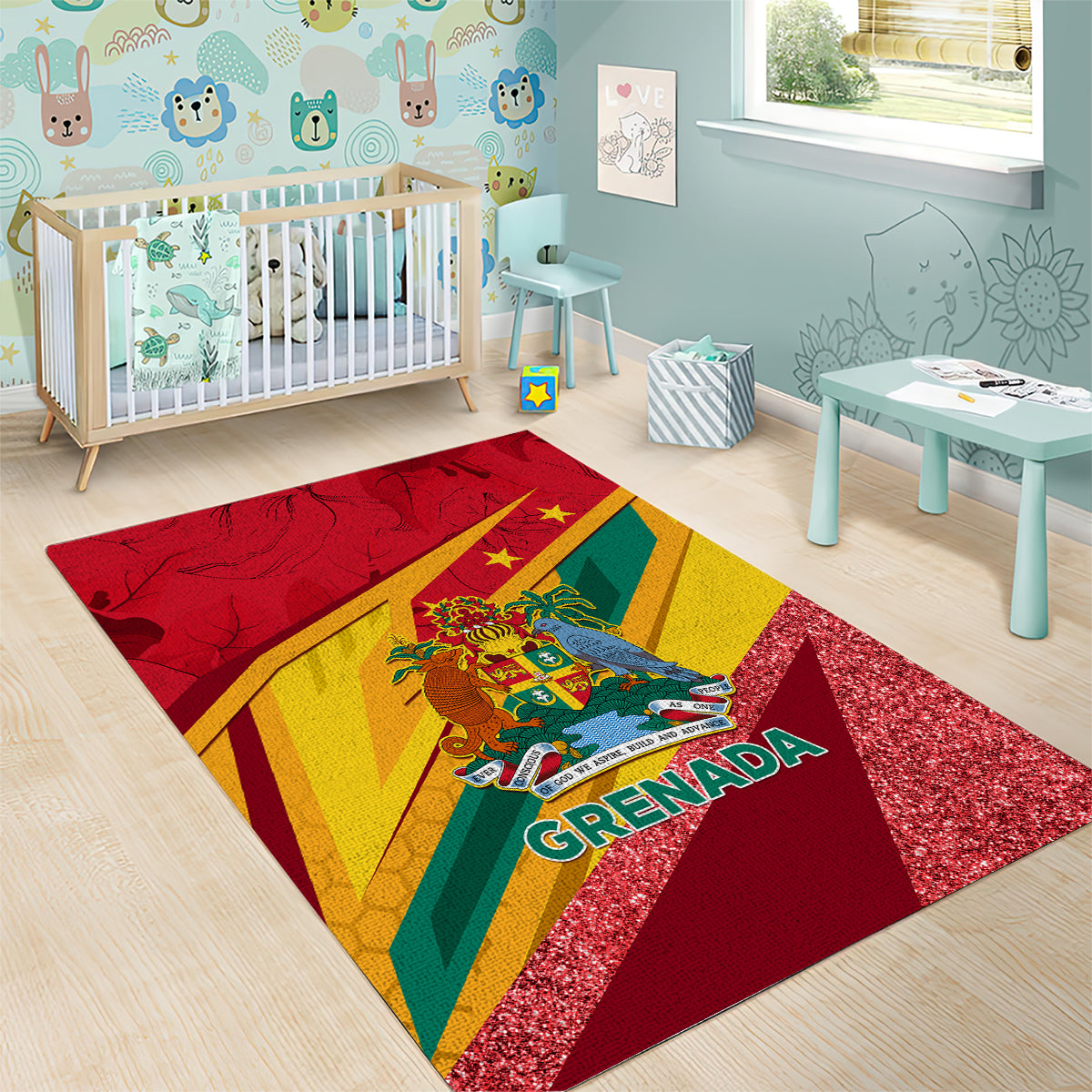 Grenada Independence Day Area Rug Gwenad Bougainvillea Sparkle Version - Wonder Print Shop