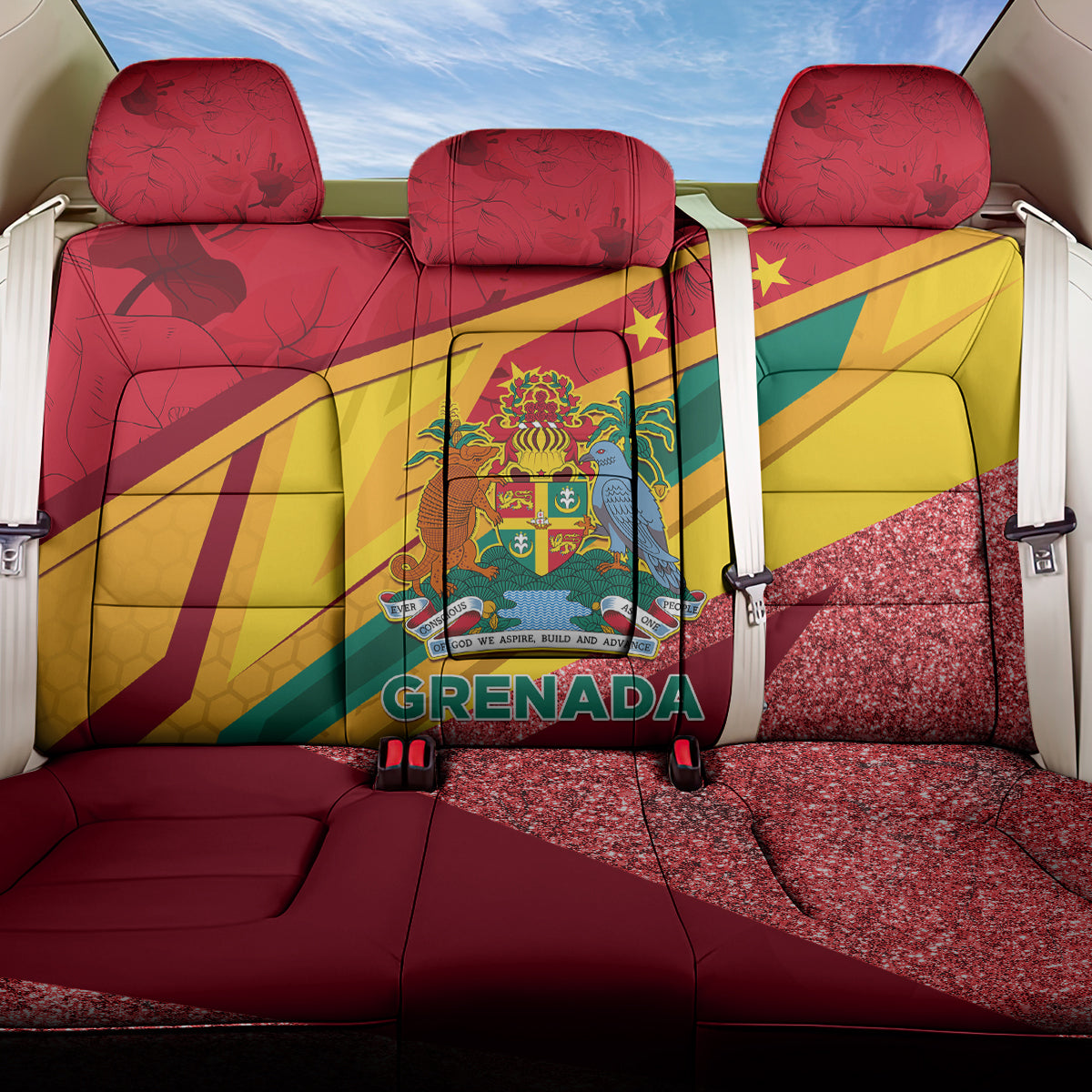 Grenada Independence Day Back Car Seat Cover Gwenad Bougainvillea Sparkle Version - Wonder Print Shop