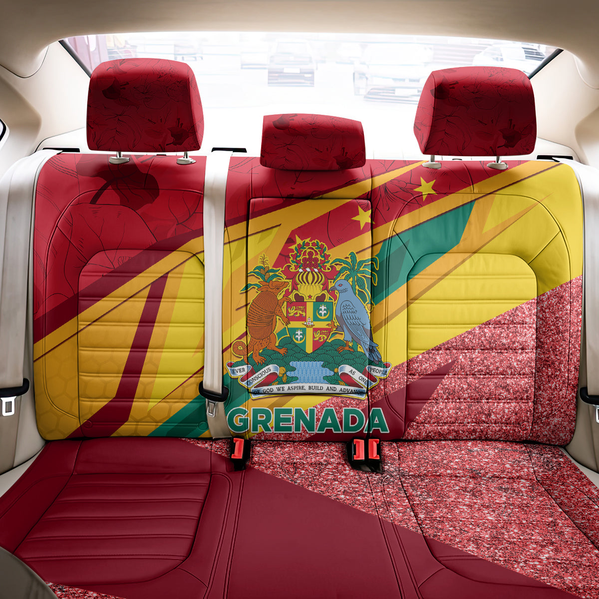 Grenada Independence Day Back Car Seat Cover Gwenad Bougainvillea Sparkle Version - Wonder Print Shop