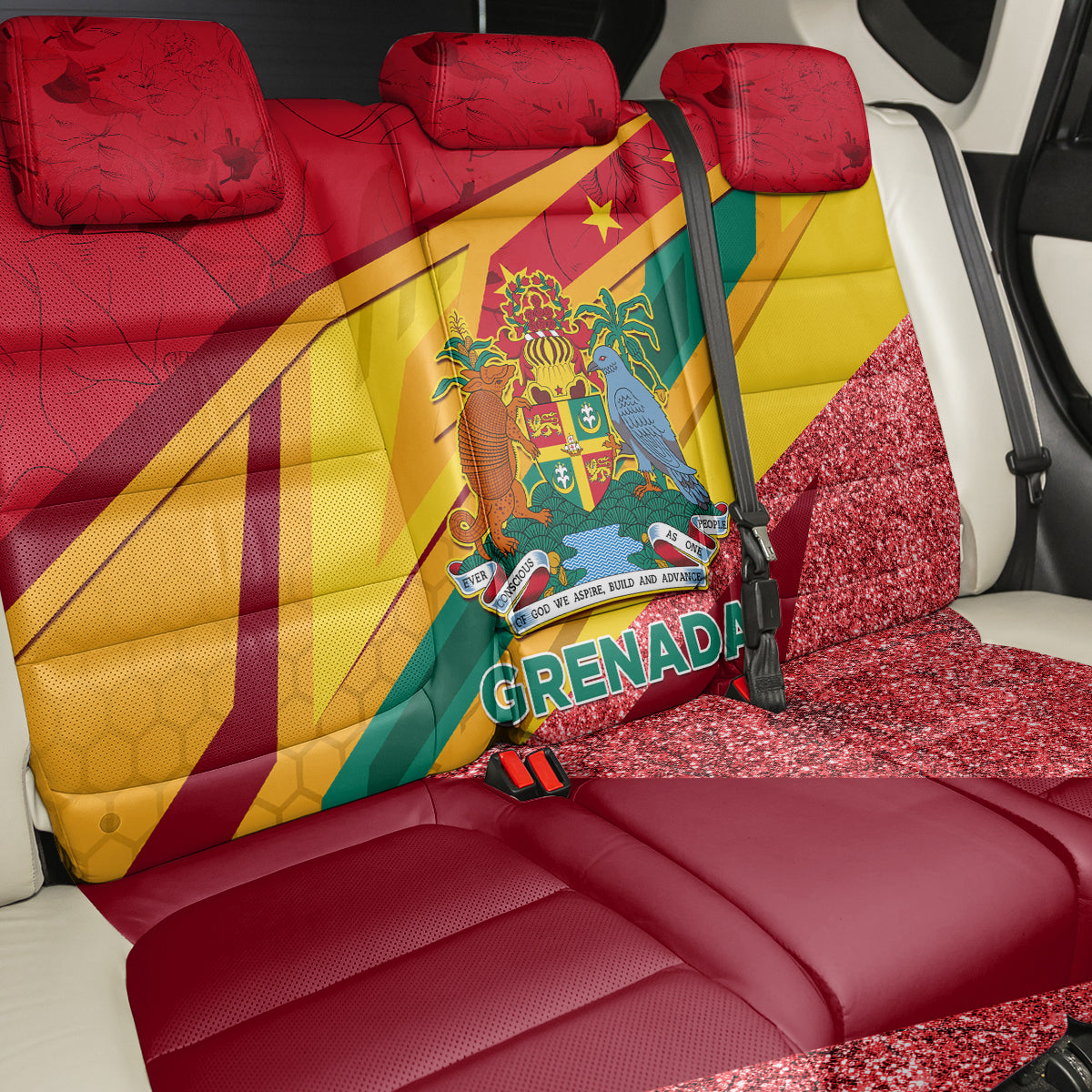 Grenada Independence Day Back Car Seat Cover Gwenad Bougainvillea Sparkle Version - Wonder Print Shop
