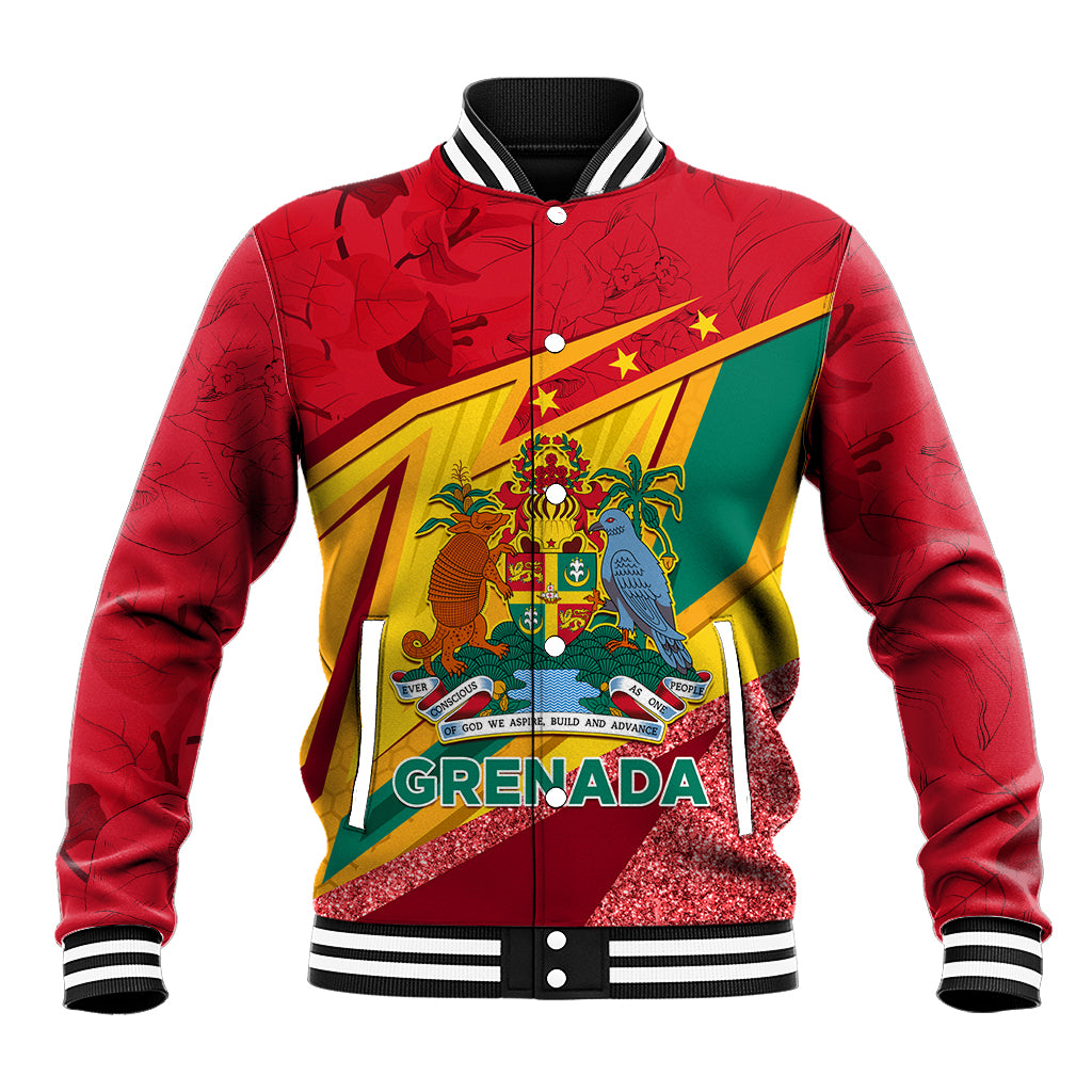 Grenada Independence Day Baseball Jacket Gwenad Bougainvillea Sparkle Version - Wonder Print Shop