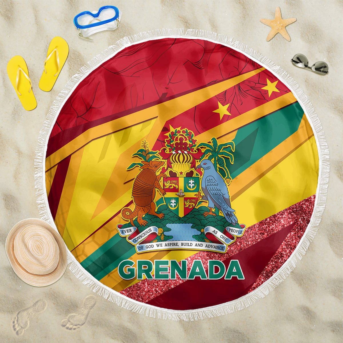 Grenada Independence Day Beach Blanket Gwenad Bougainvillea Sparkle Version - Wonder Print Shop