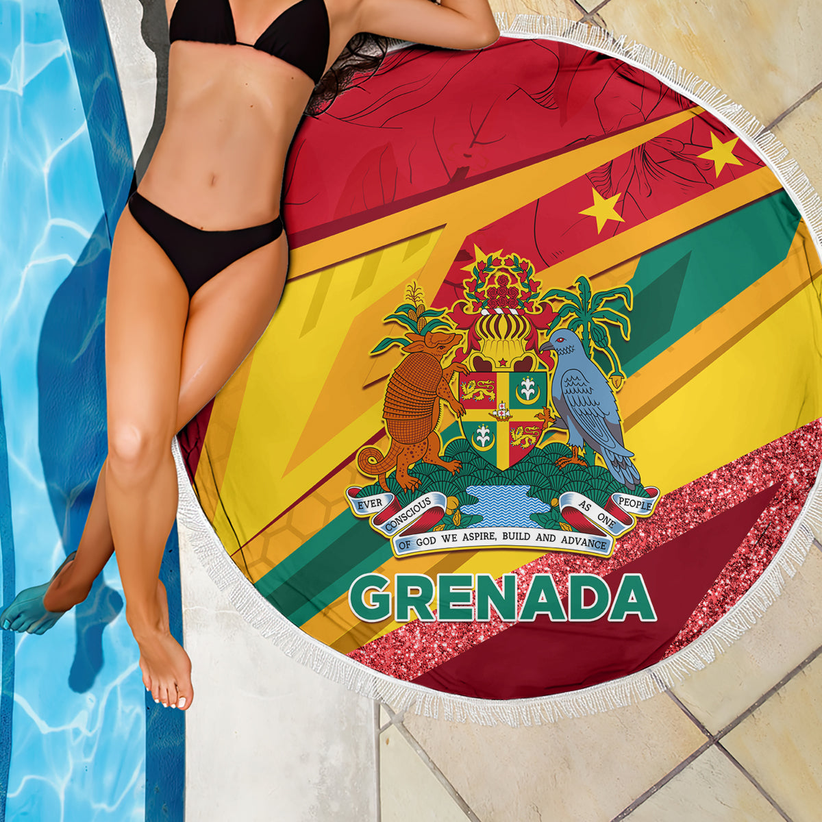Grenada Independence Day Beach Blanket Gwenad Bougainvillea Sparkle Version - Wonder Print Shop