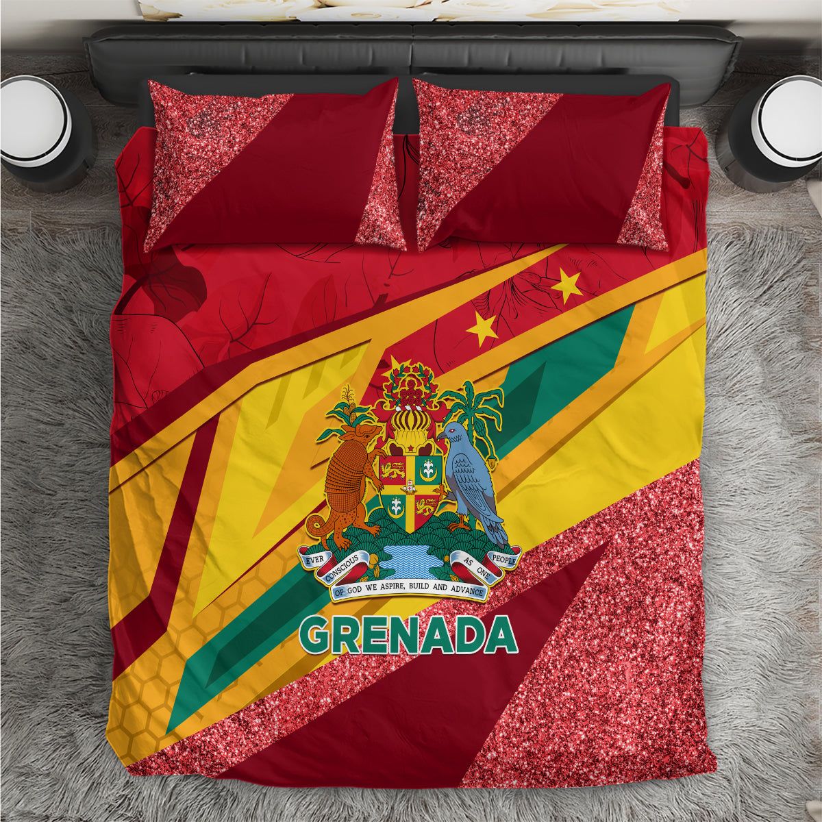 Grenada Independence Day Bedding Set Gwenad Bougainvillea Sparkle Version - Wonder Print Shop
