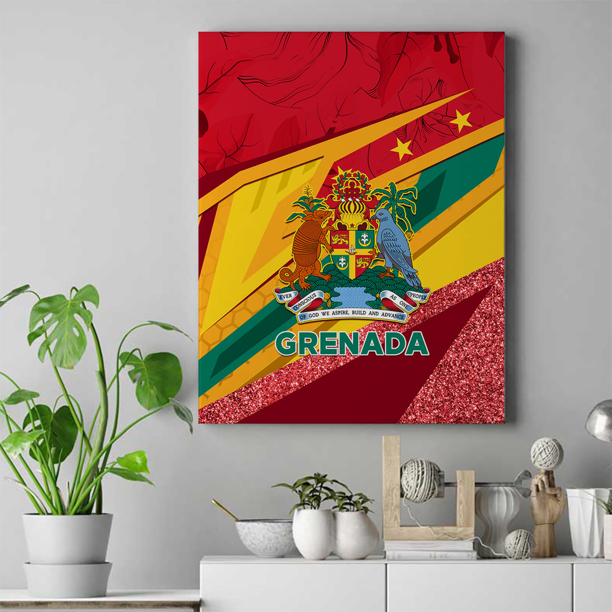 Grenada Independence Day Canvas Wall Art Gwenad Bougainvillea Sparkle Version - Wonder Print Shop