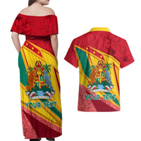Grenada Independence Day Couples Matching Off Shoulder Maxi Dress and Hawaiian Shirt Gwenad Bougainvillea Sparkle Version - Wonder Print Shop