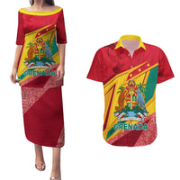Grenada Independence Day Couples Matching Puletasi and Hawaiian Shirt Gwenad Bougainvillea Sparkle Version - Wonder Print Shop