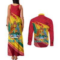 Grenada Independence Day Couples Matching Tank Maxi Dress and Long Sleeve Button Shirt Gwenad Bougainvillea Sparkle Version - Wonder Print Shop
