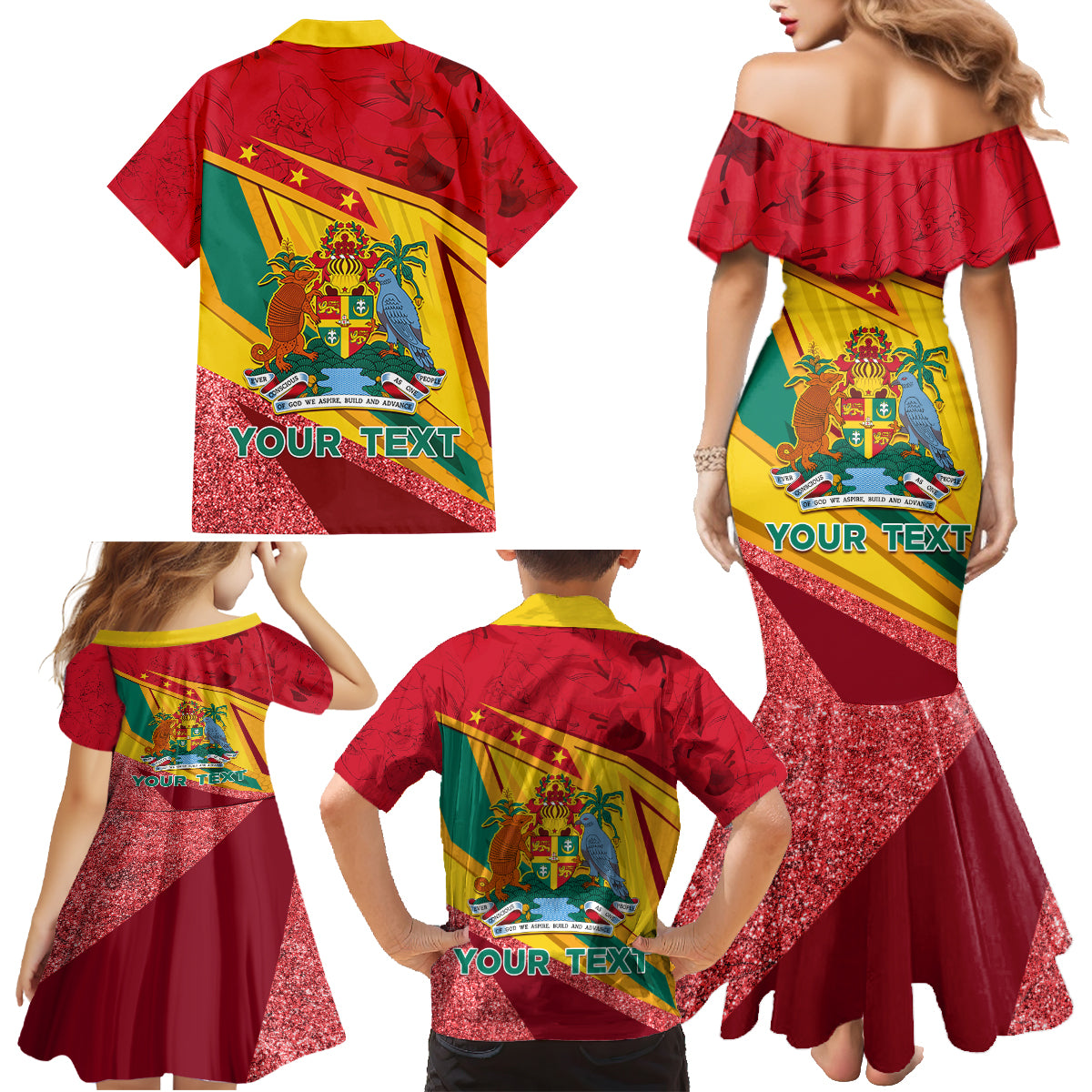 Grenada Independence Day Family Matching Mermaid Dress and Hawaiian Shirt Gwenad Bougainvillea Sparkle Version - Wonder Print Shop