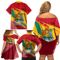 Grenada Independence Day Family Matching Off Shoulder Short Dress and Hawaiian Shirt Gwenad Bougainvillea Sparkle Version - Wonder Print Shop
