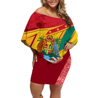 Grenada Independence Day Family Matching Off Shoulder Short Dress and Hawaiian Shirt Gwenad Bougainvillea Sparkle Version - Wonder Print Shop