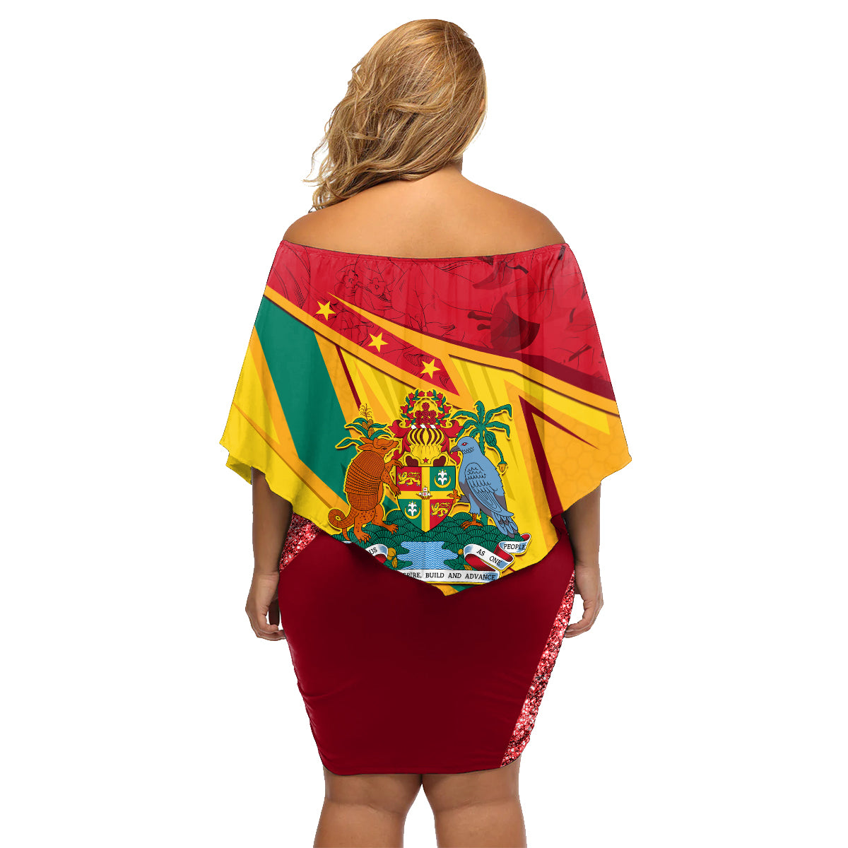 Grenada Independence Day Family Matching Off Shoulder Short Dress and Hawaiian Shirt Gwenad Bougainvillea Sparkle Version - Wonder Print Shop