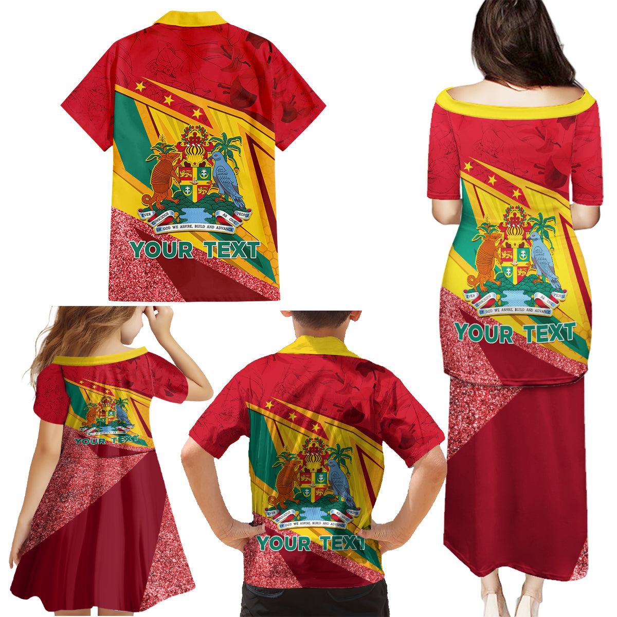 Grenada Independence Day Family Matching Puletasi and Hawaiian Shirt Gwenad Bougainvillea Sparkle Version - Wonder Print Shop