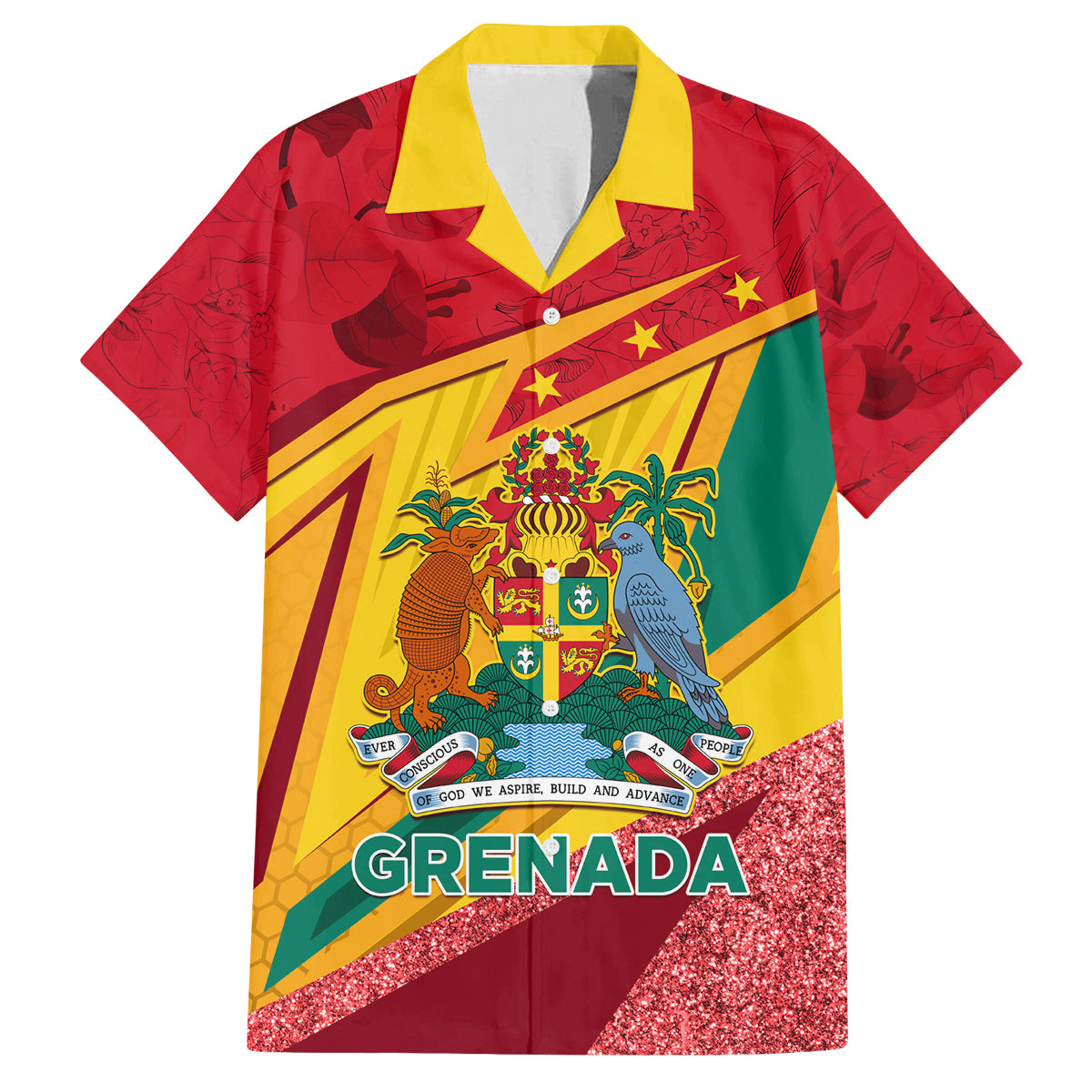 Grenada Independence Day Family Matching Puletasi and Hawaiian Shirt Gwenad Bougainvillea Sparkle Version - Wonder Print Shop