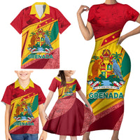 Grenada Independence Day Family Matching Short Sleeve Bodycon Dress and Hawaiian Shirt Gwenad Bougainvillea Sparkle Version - Wonder Print Shop