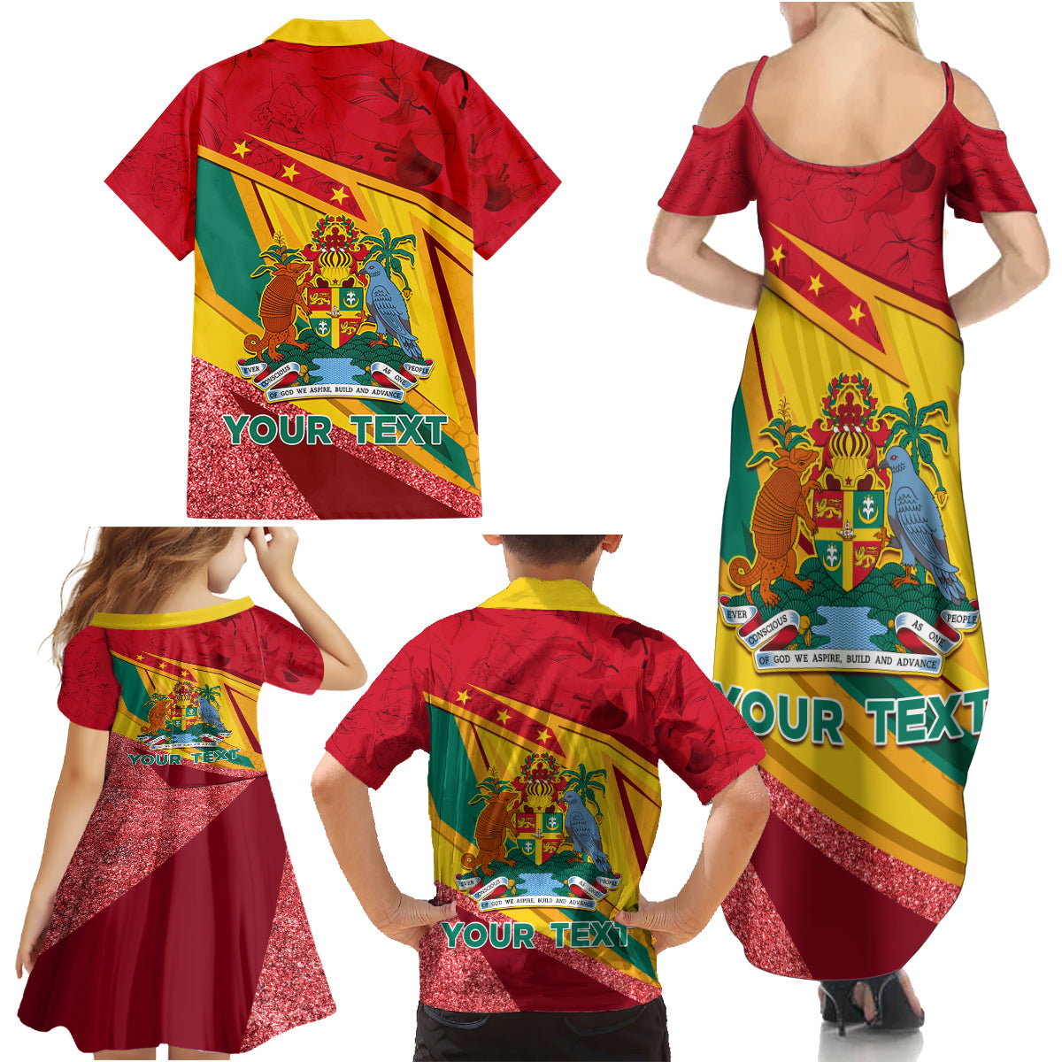 Grenada Independence Day Family Matching Summer Maxi Dress and Hawaiian Shirt Gwenad Bougainvillea Sparkle Version - Wonder Print Shop