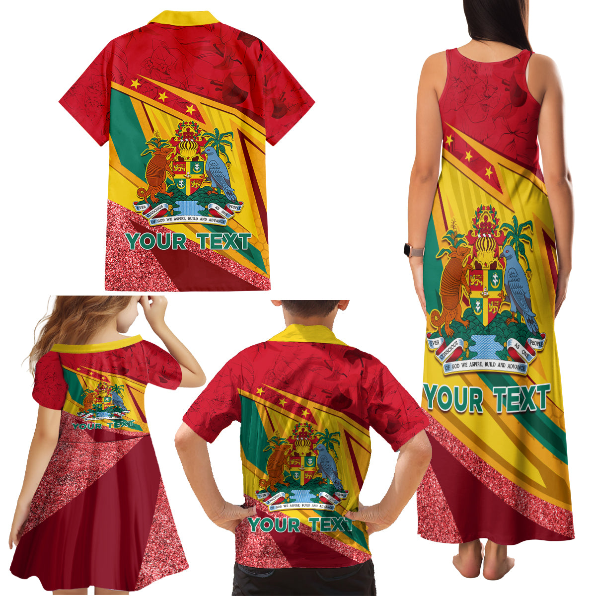 Grenada Independence Day Family Matching Tank Maxi Dress and Hawaiian Shirt Gwenad Bougainvillea Sparkle Version - Wonder Print Shop