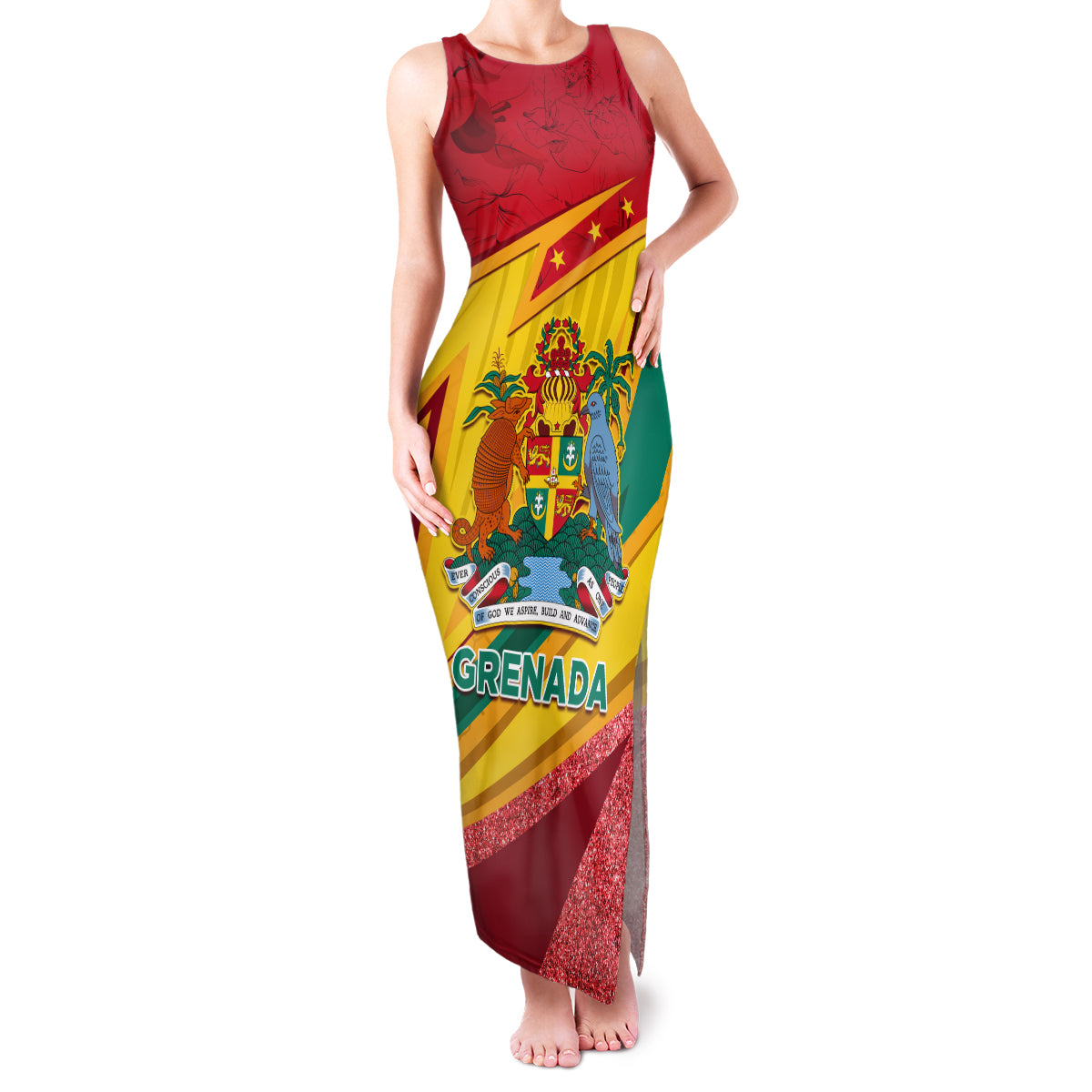 Grenada Independence Day Family Matching Tank Maxi Dress and Hawaiian Shirt Gwenad Bougainvillea Sparkle Version - Wonder Print Shop