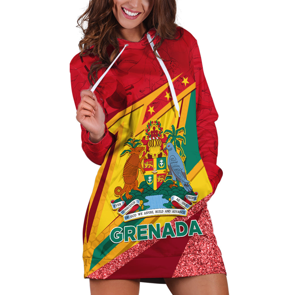 Grenada Independence Day Hoodie Dress Gwenad Bougainvillea Sparkle Version - Wonder Print Shop