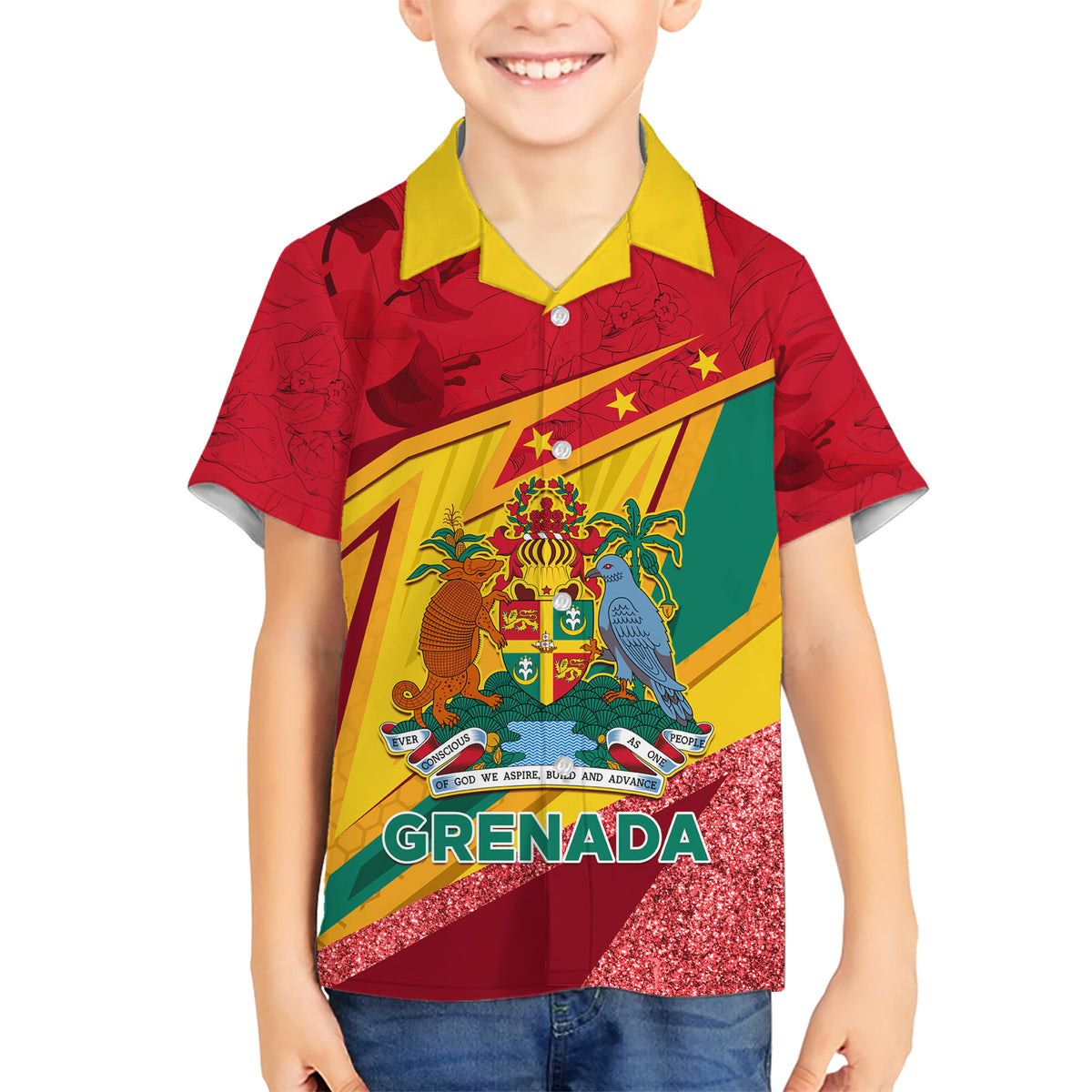 Grenada Independence Day Kid Hawaiian Shirt Gwenad Bougainvillea Sparkle Version - Wonder Print Shop