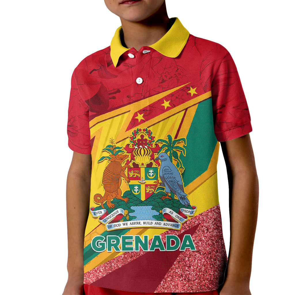 Grenada Independence Day Kid Polo Shirt Gwenad Bougainvillea Sparkle Version - Wonder Print Shop