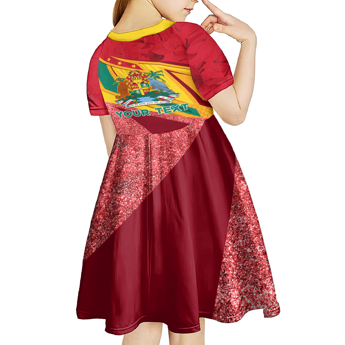 Grenada Independence Day Kid Short Sleeve Dress Gwenad Bougainvillea Sparkle Version - Wonder Print Shop