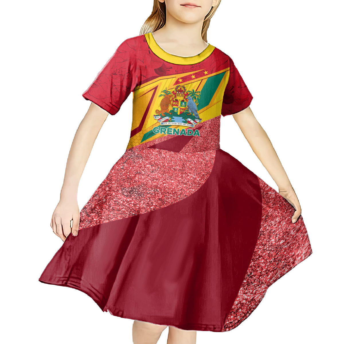 Grenada Independence Day Kid Short Sleeve Dress Gwenad Bougainvillea Sparkle Version - Wonder Print Shop
