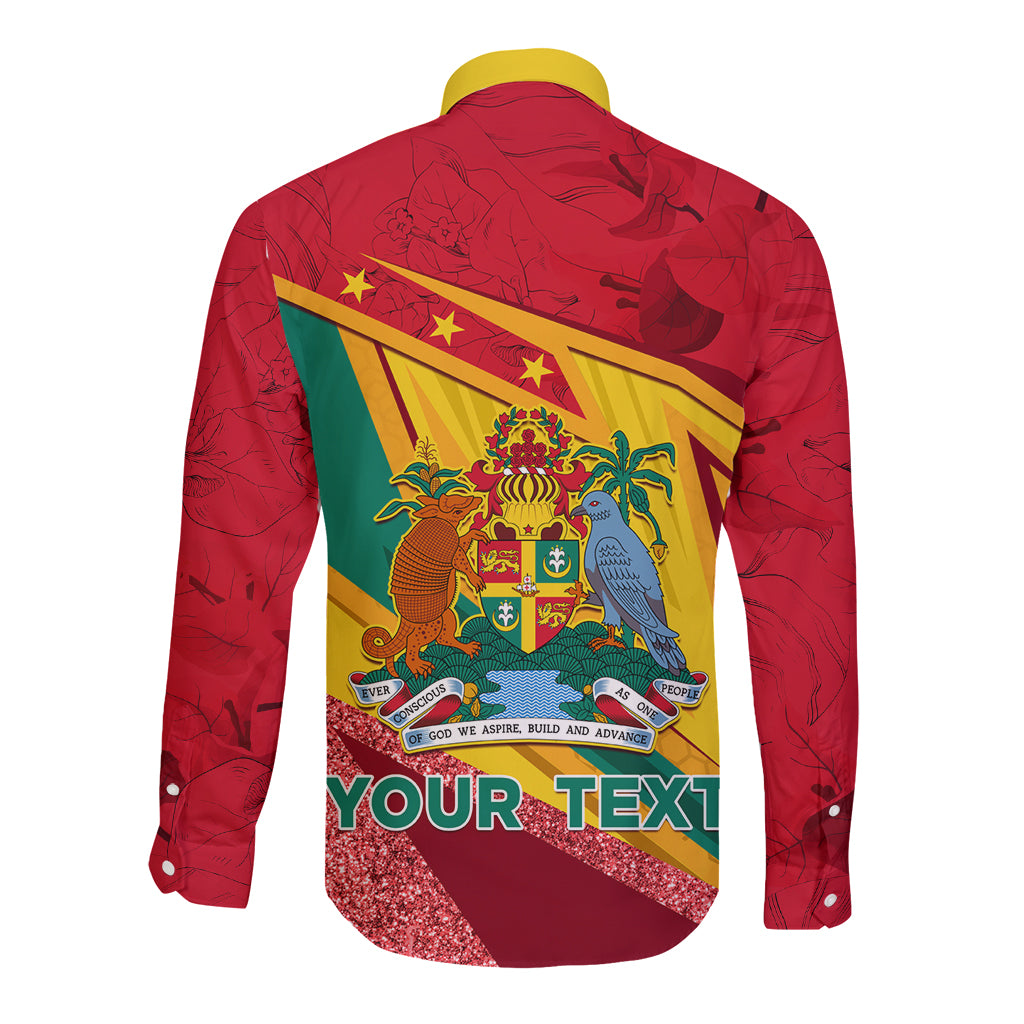 Grenada Independence Day Long Sleeve Button Shirt Gwenad Bougainvillea Sparkle Version - Wonder Print Shop