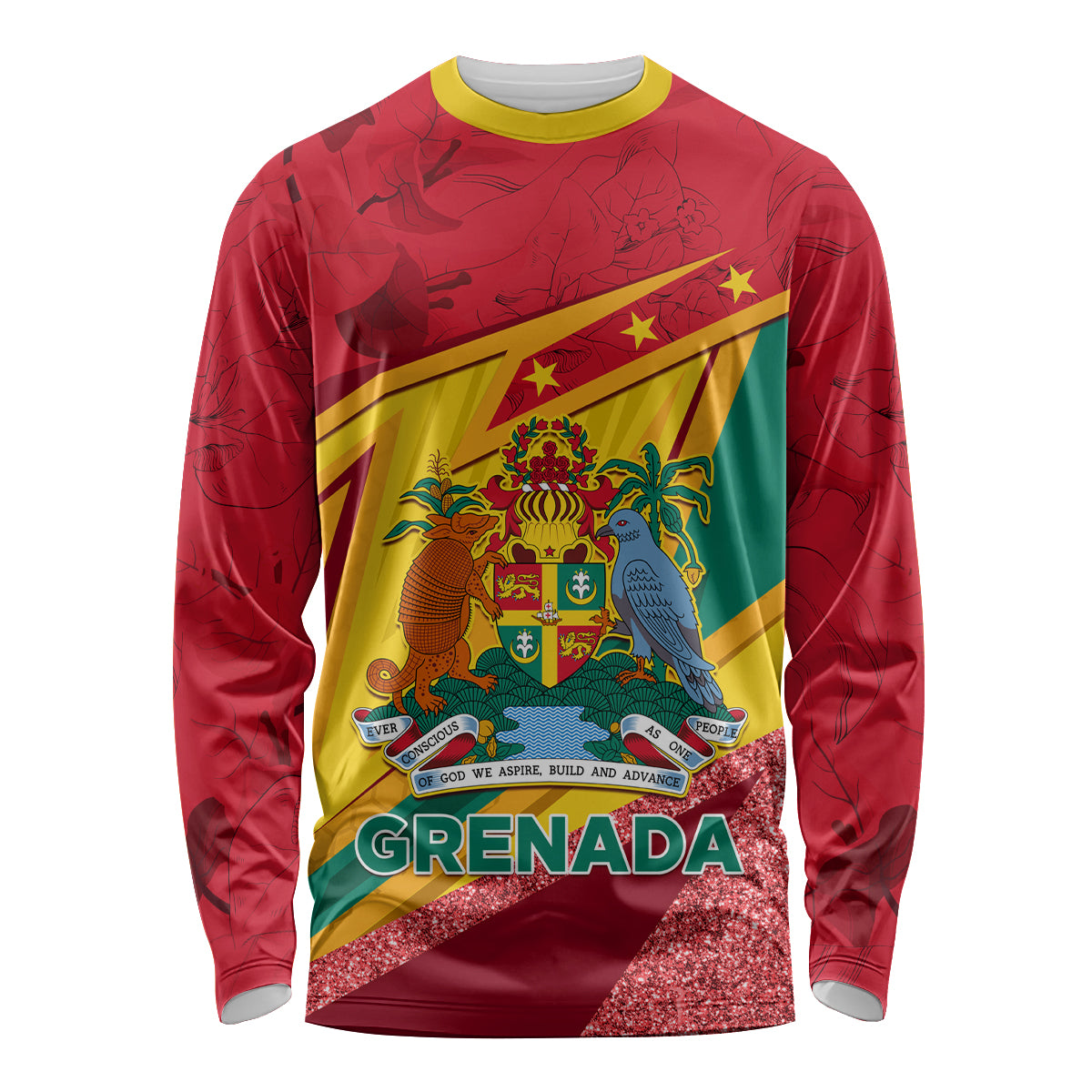 Grenada Independence Day Long Sleeve Shirt Gwenad Bougainvillea Sparkle Version - Wonder Print Shop