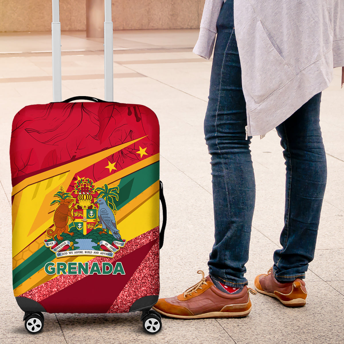 Grenada Independence Day Luggage Cover Gwenad Bougainvillea Sparkle Version - Wonder Print Shop