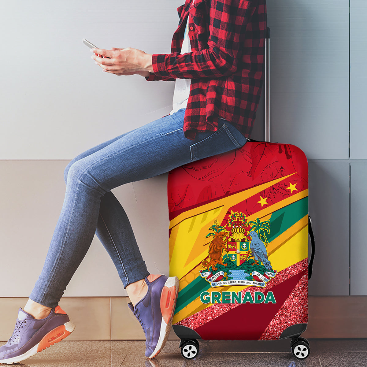 Grenada Independence Day Luggage Cover Gwenad Bougainvillea Sparkle Version - Wonder Print Shop