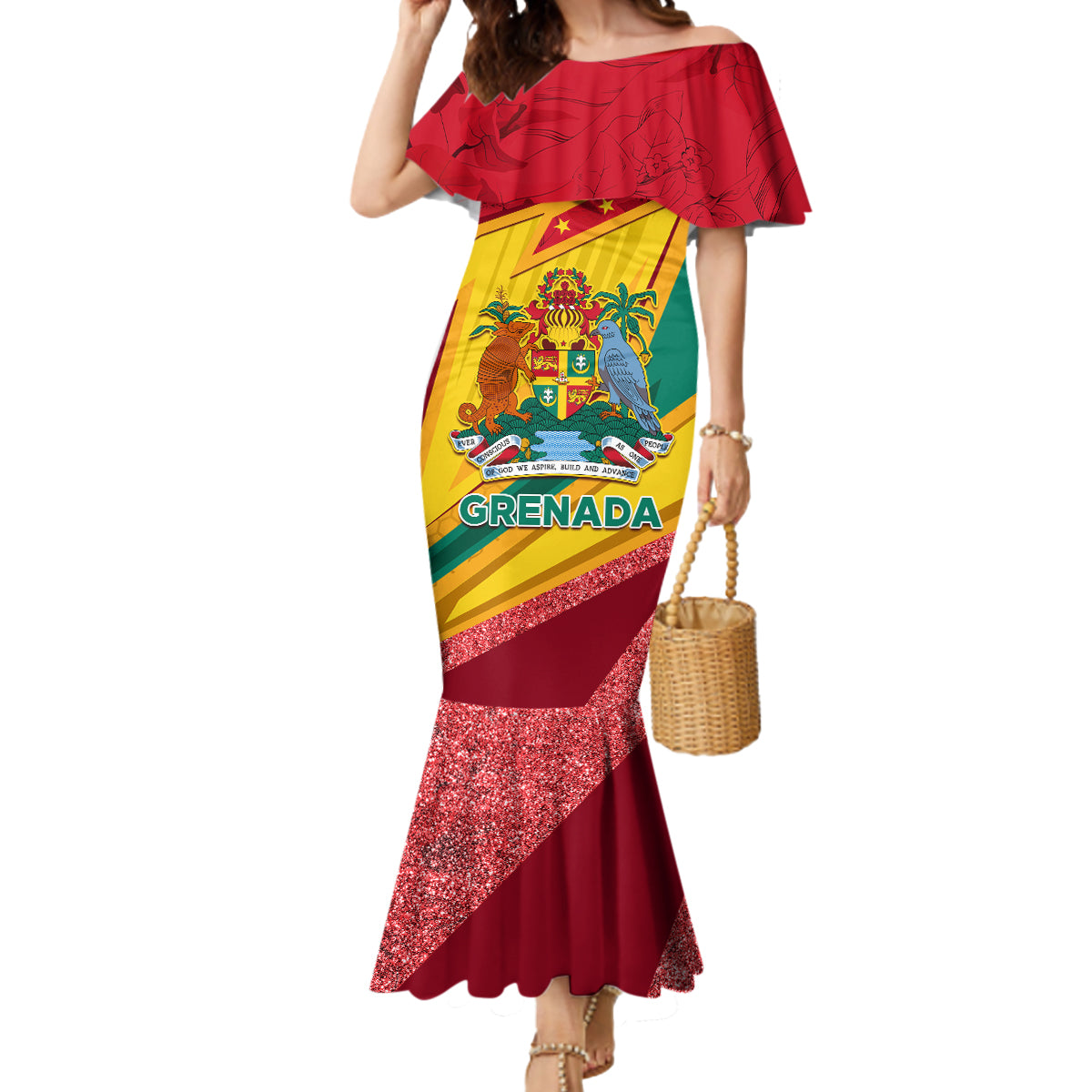 Grenada Independence Day Mermaid Dress Gwenad Bougainvillea Sparkle Version - Wonder Print Shop