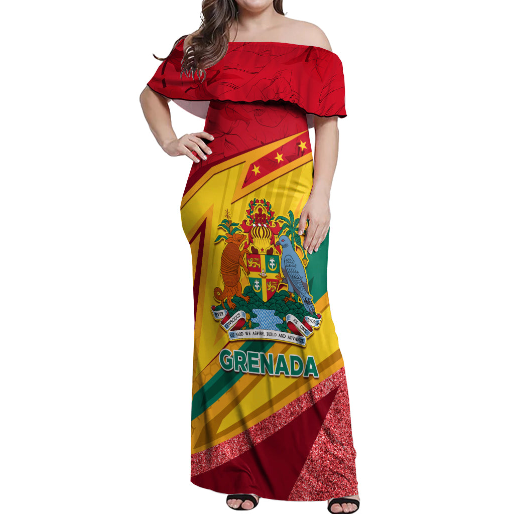 Grenada Independence Day Off Shoulder Maxi Dress Gwenad Bougainvillea Sparkle Version - Wonder Print Shop