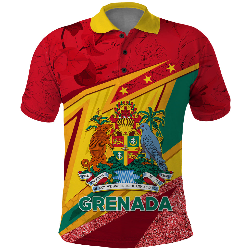 Grenada Independence Day Polo Shirt Gwenad Bougainvillea Sparkle Version - Wonder Print Shop