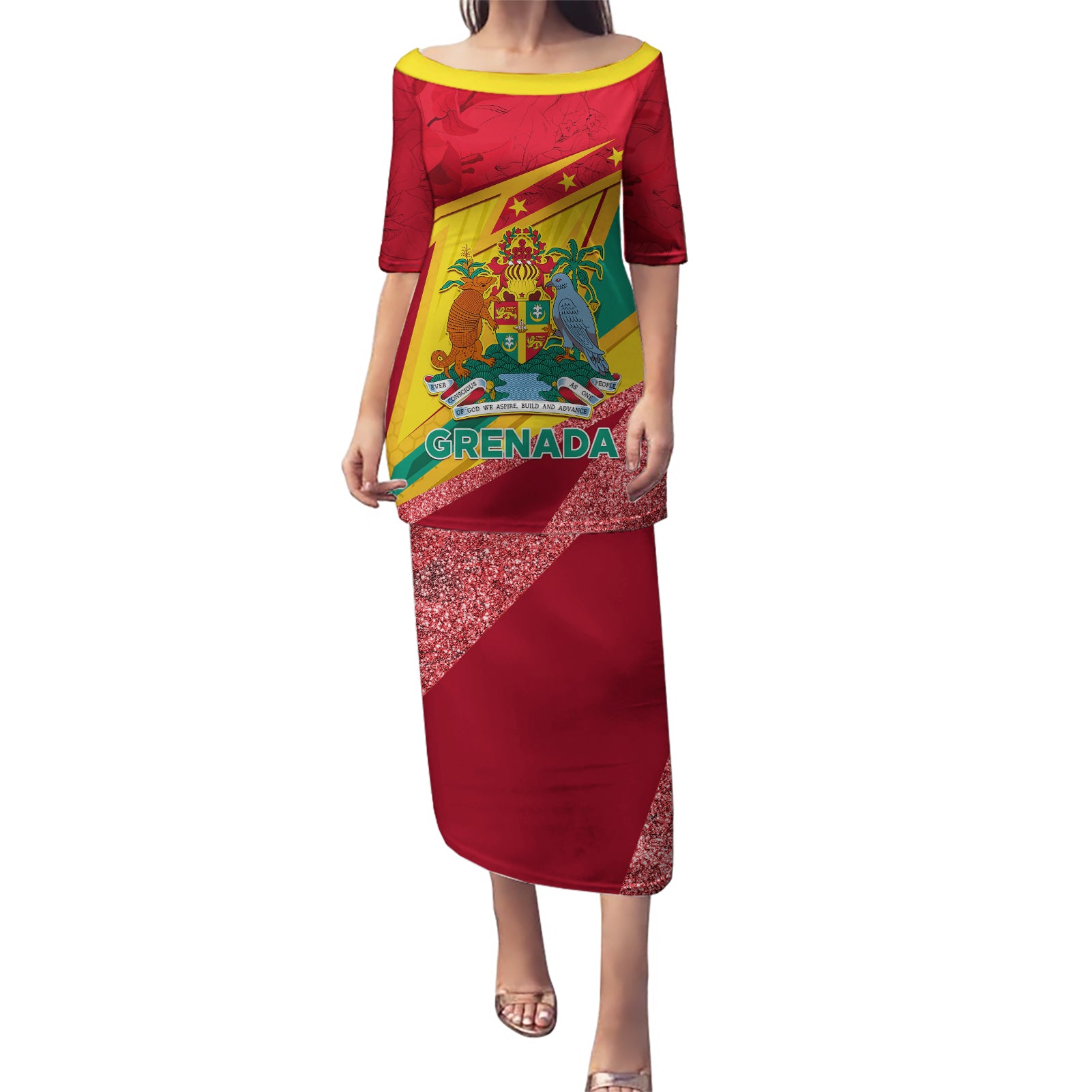 Grenada Independence Day Puletasi Gwenad Bougainvillea Sparkle Version - Wonder Print Shop