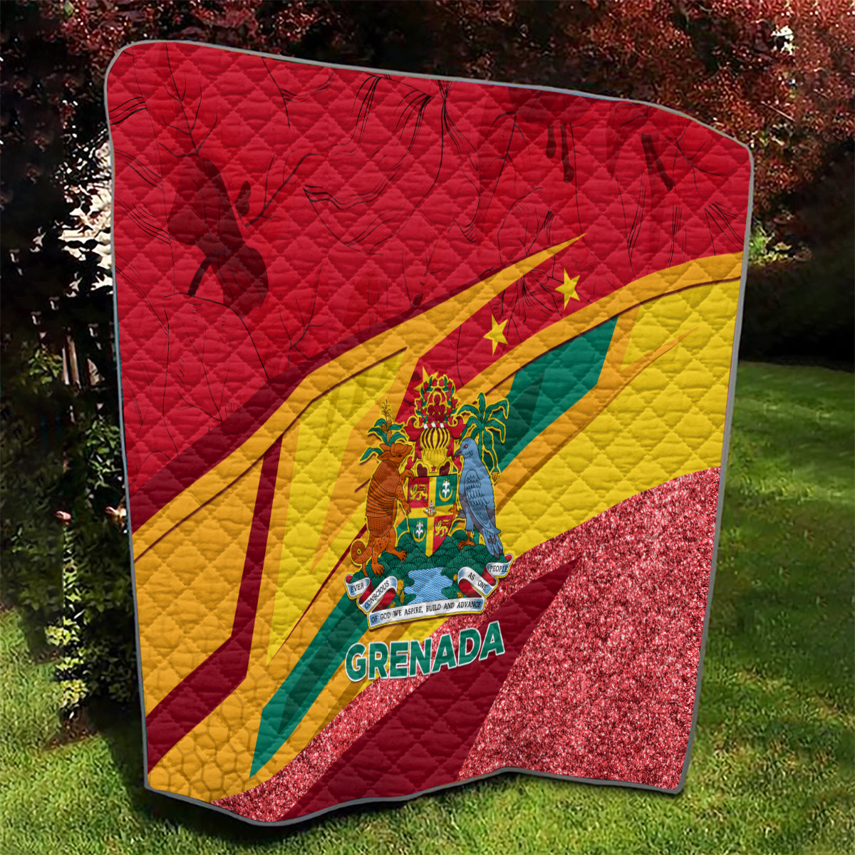 Grenada Independence Day Quilt Gwenad Bougainvillea Sparkle Version - Wonder Print Shop