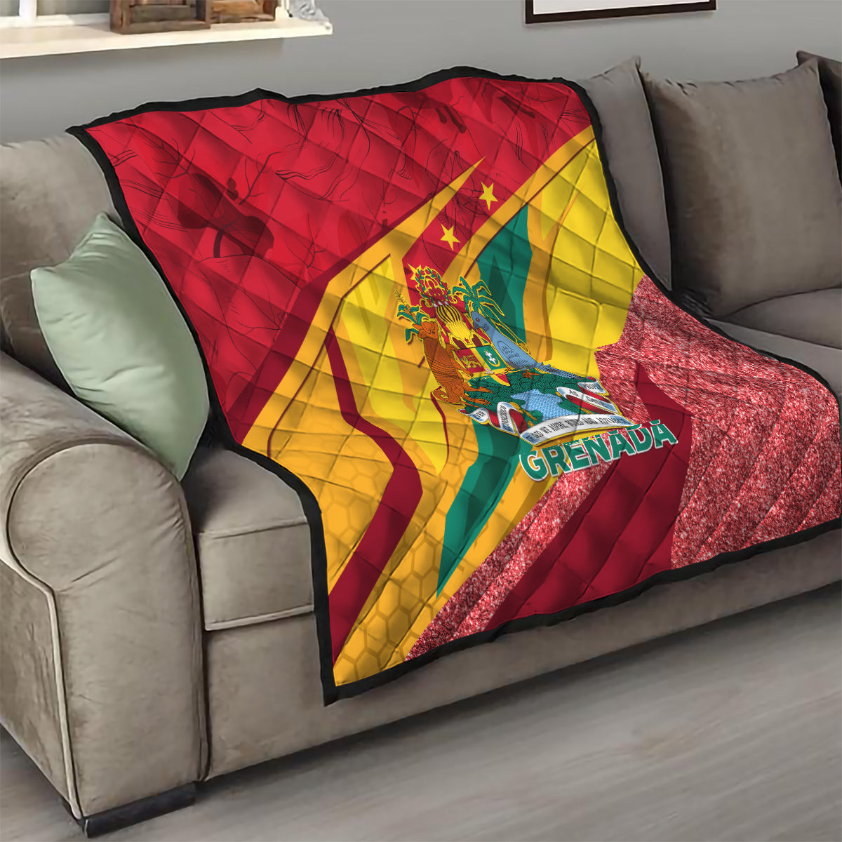 Grenada Independence Day Quilt Gwenad Bougainvillea Sparkle Version - Wonder Print Shop