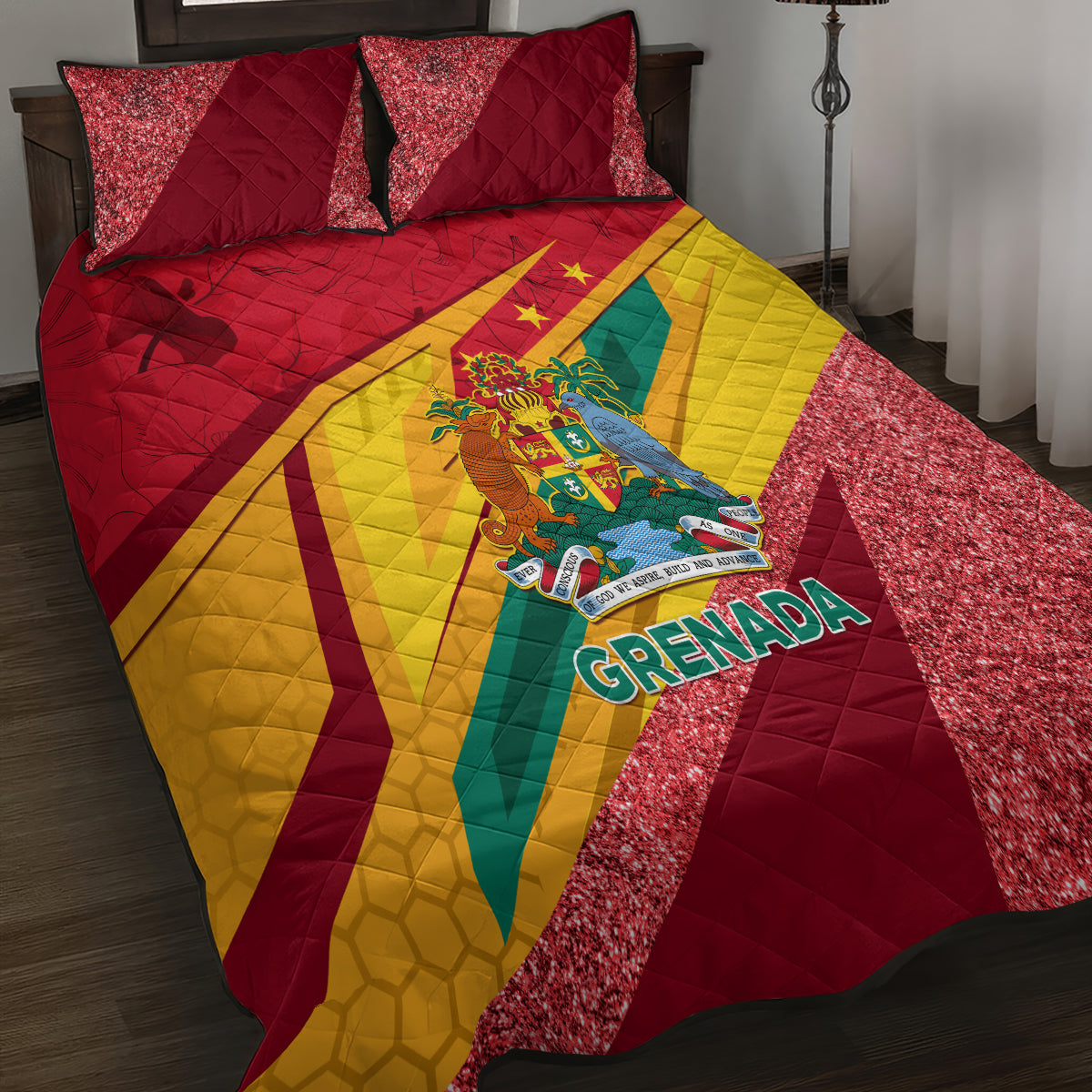 Grenada Independence Day Quilt Bed Set Gwenad Bougainvillea Sparkle Version - Wonder Print Shop