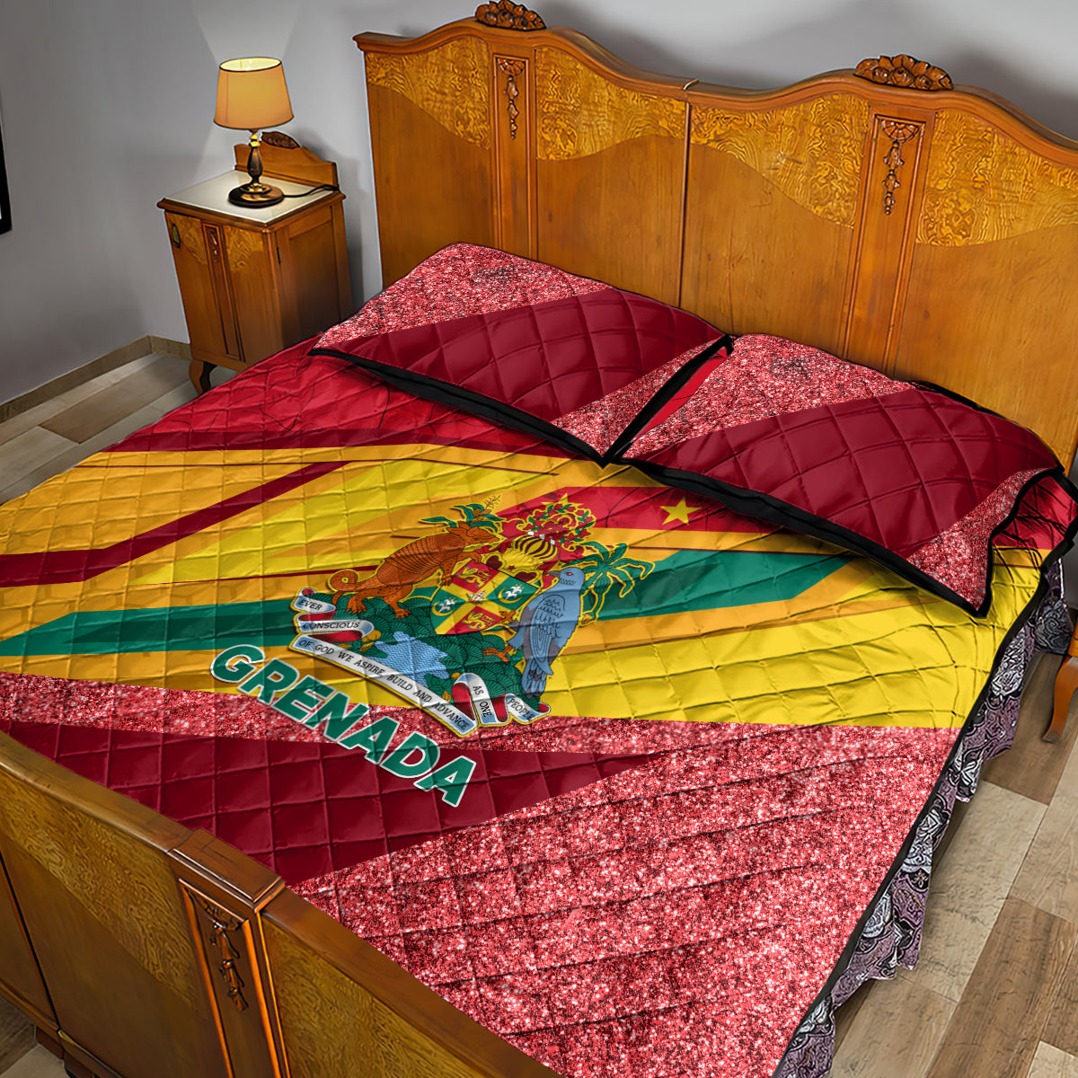 Grenada Independence Day Quilt Bed Set Gwenad Bougainvillea Sparkle Version - Wonder Print Shop