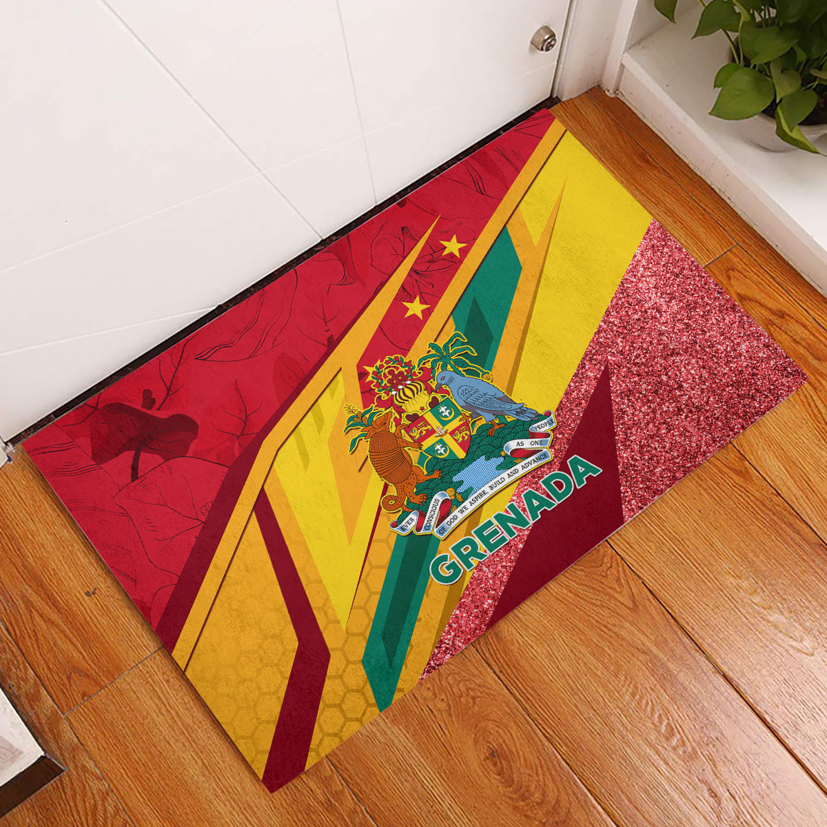Grenada Independence Day Rubber Doormat Gwenad Bougainvillea Sparkle Version - Wonder Print Shop