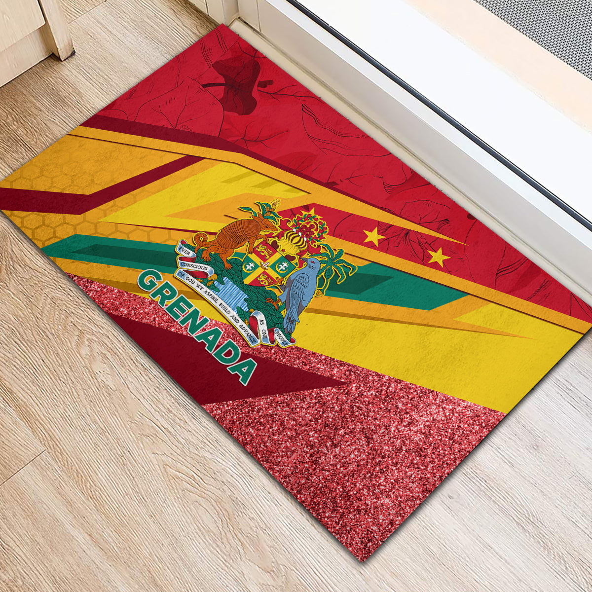 Grenada Independence Day Rubber Doormat Gwenad Bougainvillea Sparkle Version - Wonder Print Shop