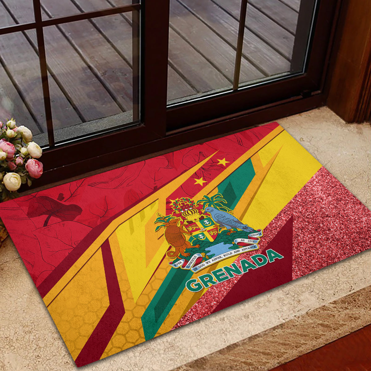 Grenada Independence Day Rubber Doormat Gwenad Bougainvillea Sparkle Version - Wonder Print Shop