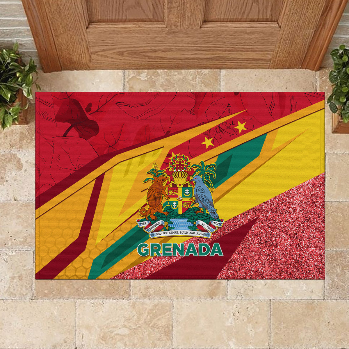 Grenada Independence Day Rubber Doormat Gwenad Bougainvillea Sparkle Version - Wonder Print Shop