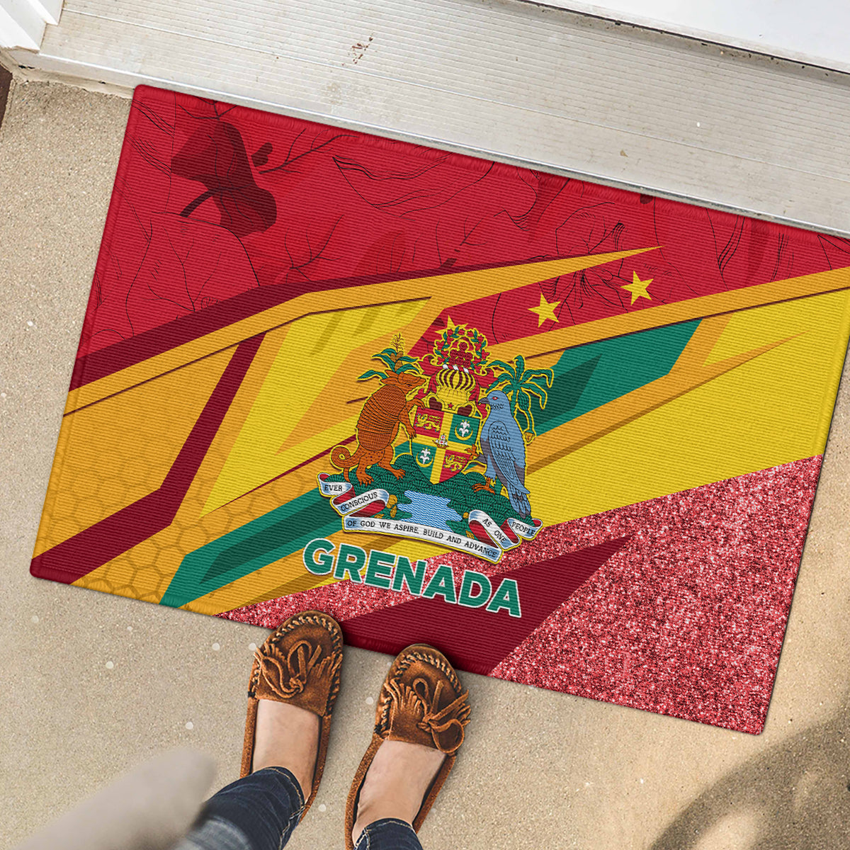 Grenada Independence Day Rubber Doormat Gwenad Bougainvillea Sparkle Version - Wonder Print Shop