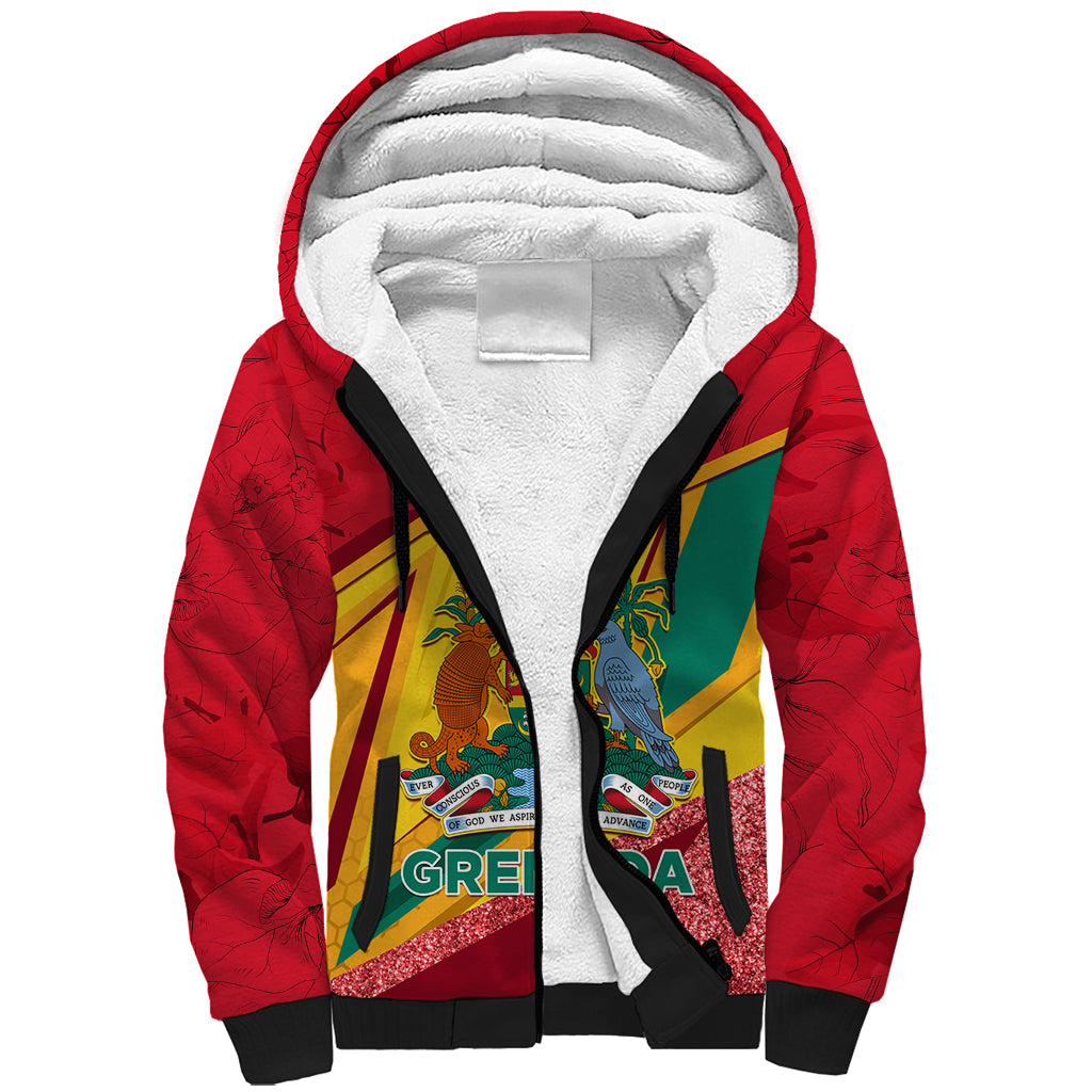 Grenada Independence Day Sherpa Hoodie Gwenad Bougainvillea Sparkle Version - Wonder Print Shop