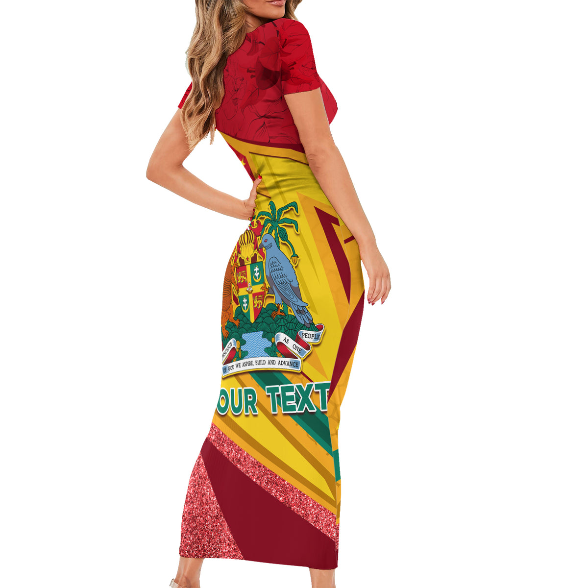 Grenada Independence Day Short Sleeve Bodycon Dress Gwenad Bougainvillea Sparkle Version - Wonder Print Shop