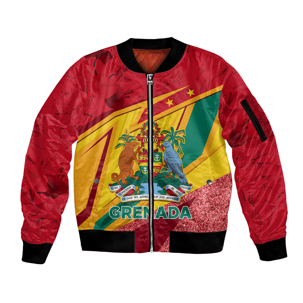 Grenada Independence Day Sleeve Zip Bomber Jacket Gwenad Bougainvillea Sparkle Version - Wonder Print Shop