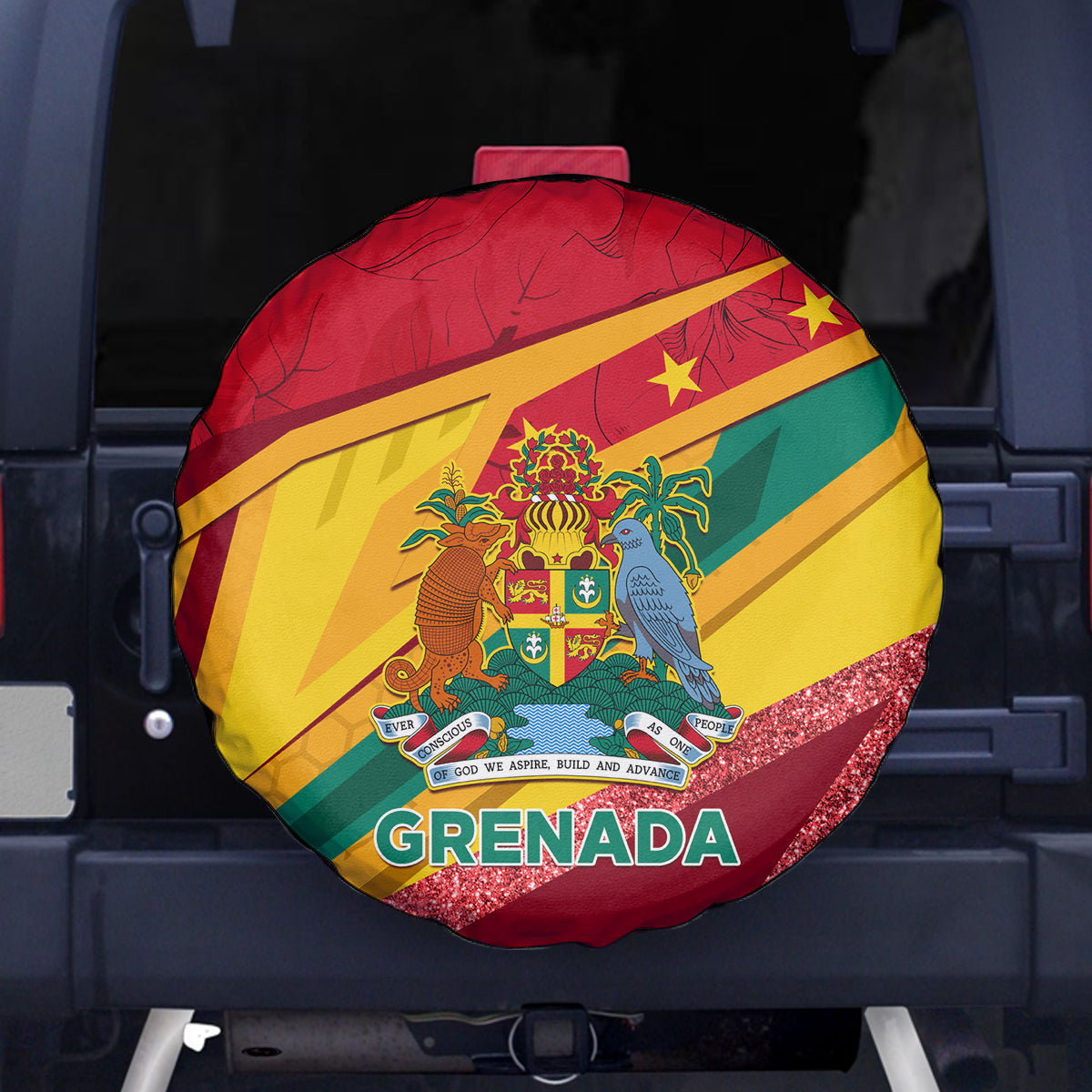 Grenada Independence Day Spare Tire Cover Gwenad Bougainvillea Sparkle Version - Wonder Print Shop