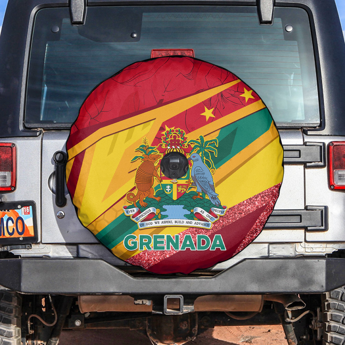 Grenada Independence Day Spare Tire Cover Gwenad Bougainvillea Sparkle Version - Wonder Print Shop
