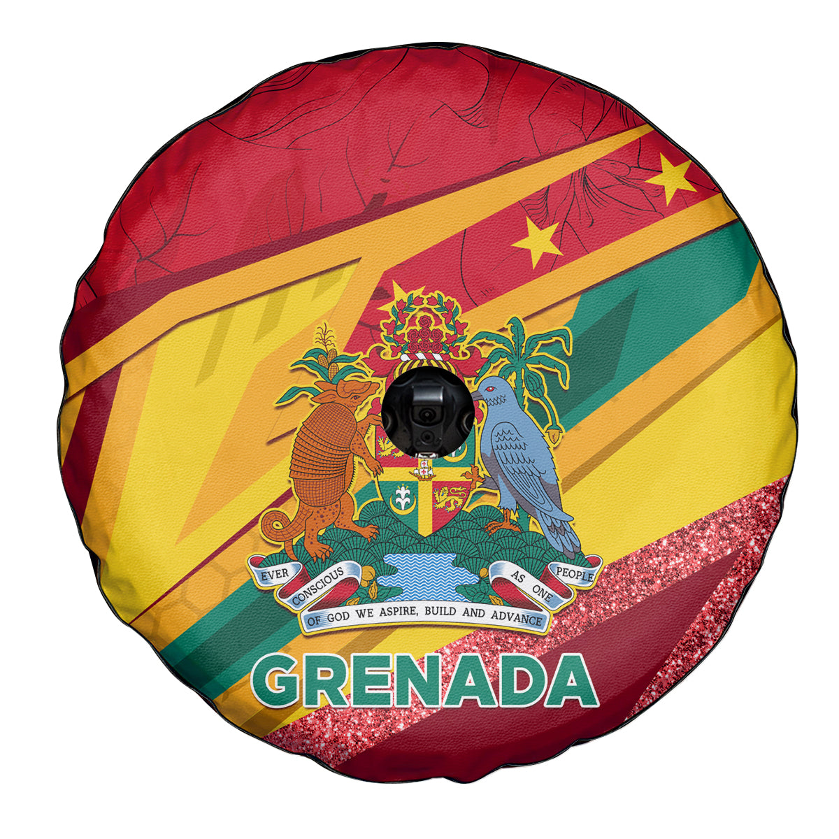 Grenada Independence Day Spare Tire Cover Gwenad Bougainvillea Sparkle Version - Wonder Print Shop